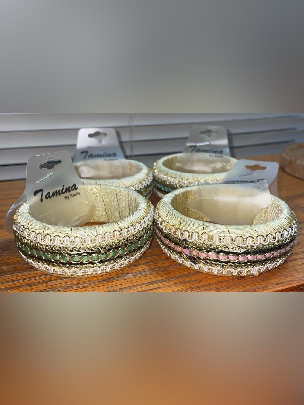 Tamina by Stella Embroidered Fabric Bangle Bracelets Set of 4 Gold Boho 2.5”